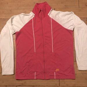 Nike zip front pink warm up jacket w white sleeves